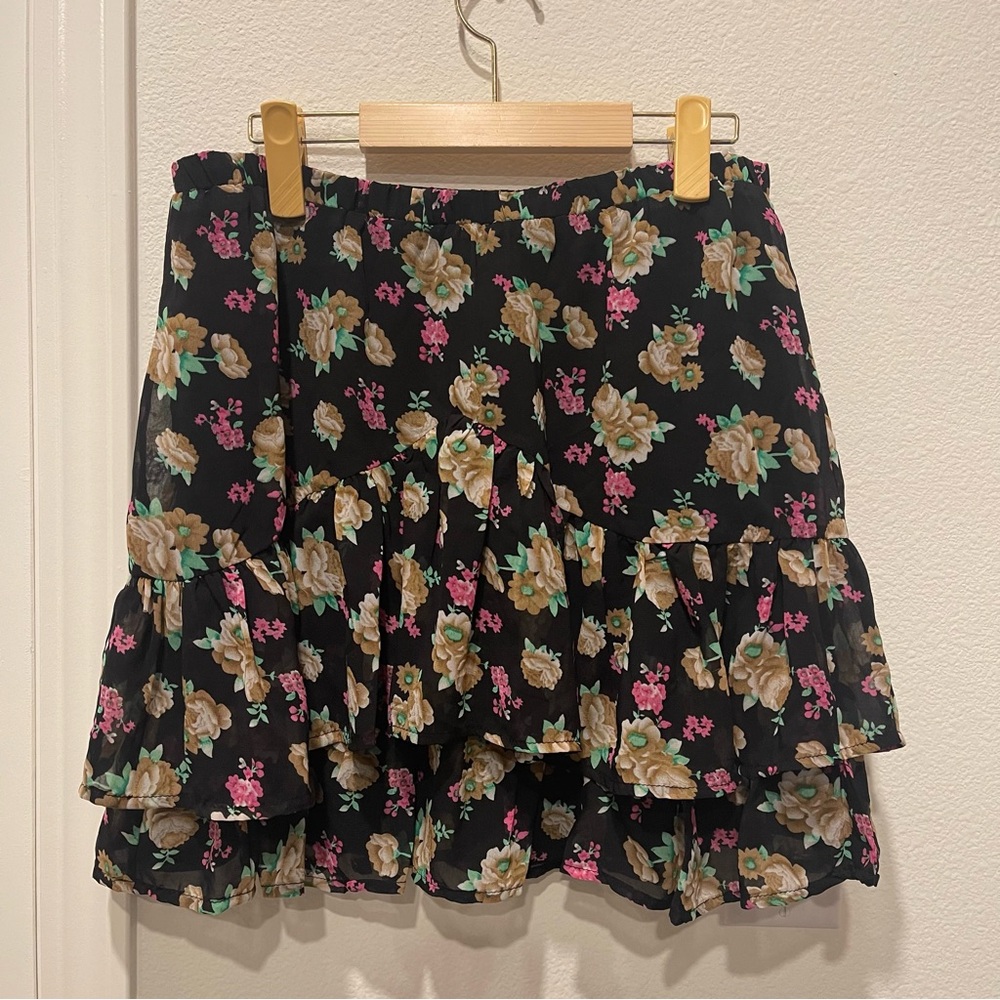 Lucca Couture Black Floral Mini Skirt
